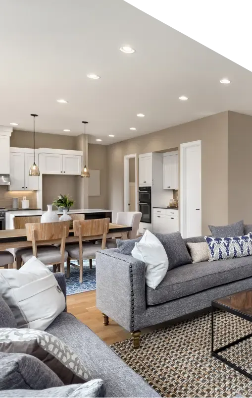 Modern remodeled kitchen and living room